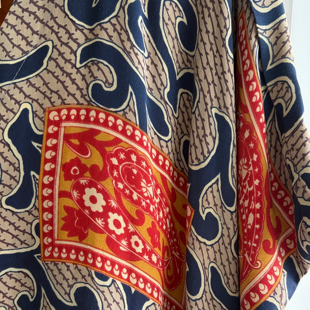 Reversible silk Printed Midi Dress in Navy & Red or burnt orange and blue print! - Picture 3 of 8